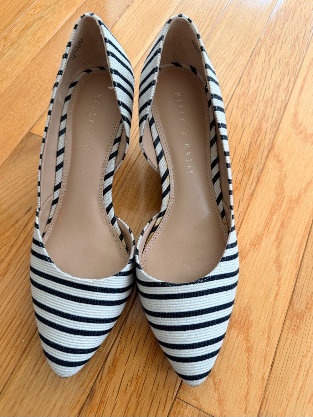 Kelly & Katie Striped Pointed Toe Wedges in Black and White - Size 6